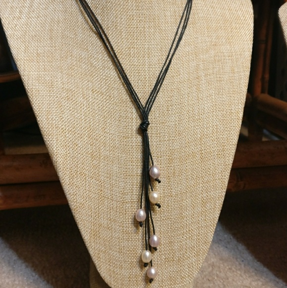 Beautiful Freshwater Pearl Drop Knot Cord Necklace - Picture 4 of 8